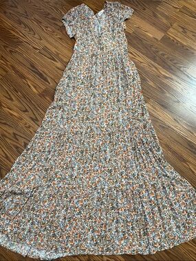 NATURAL LIFE Evangeline Orange Floral Maxi Dress size Small